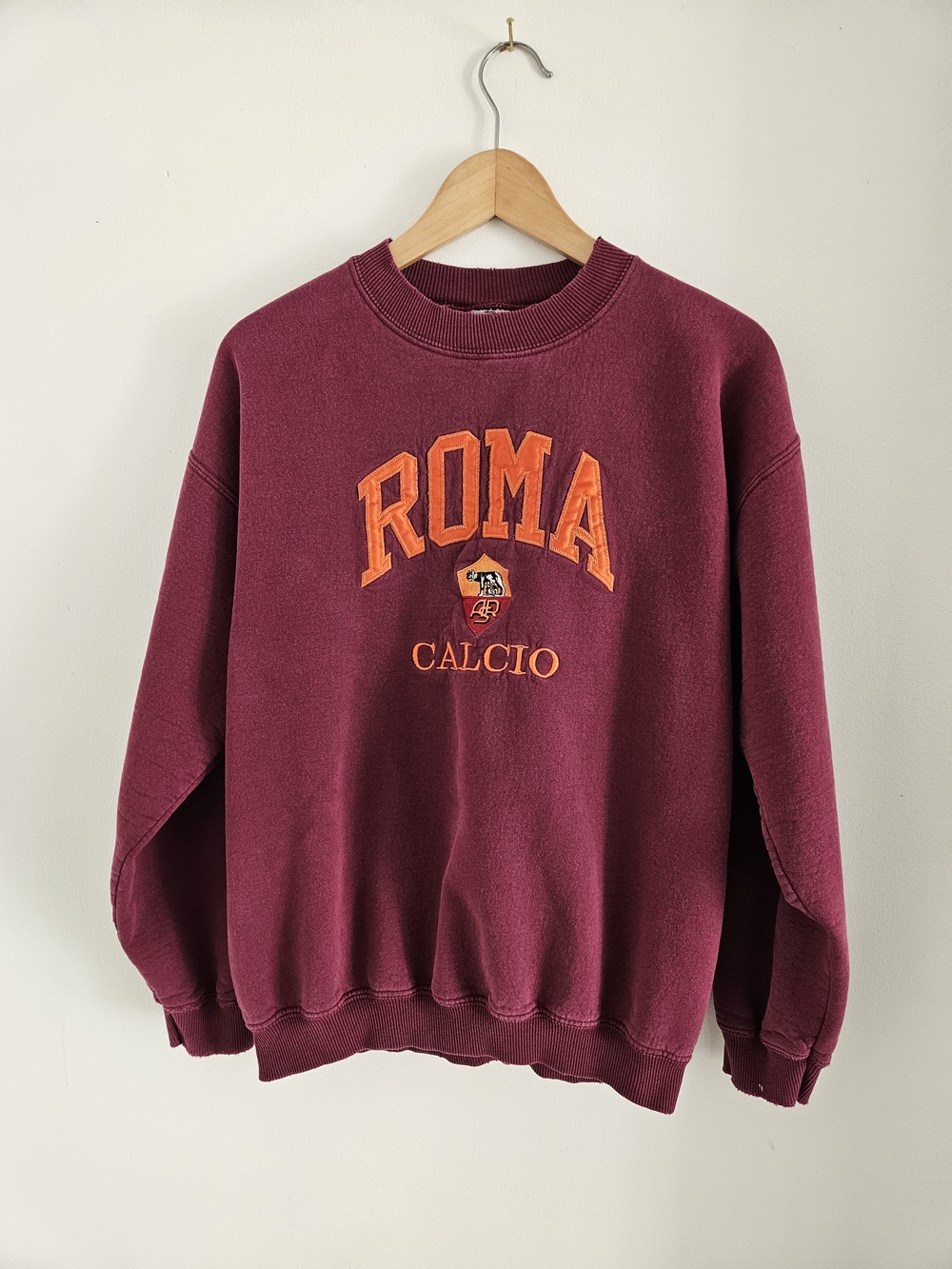 Vintage Roma Calcio Burgundy Crewneck Sweatshirt Mens Medium Soccer AS Roma 90s